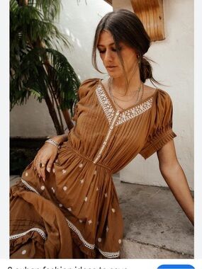 Bohme Rust Boho Maxi Dress Size M Embroidered Lace Tiered Midi/Maxi Cottagecore
